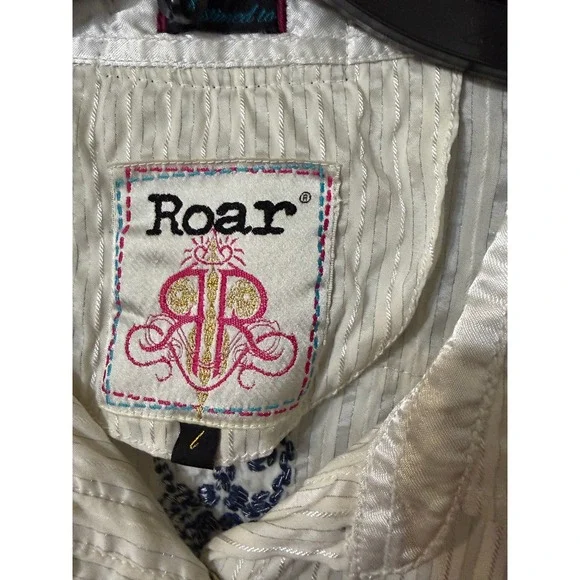 Roar Women Western Rocker Pearl Snap Shirt Large Embroidered Edgy Cowgirl Rodeo - Picture 6 of 11